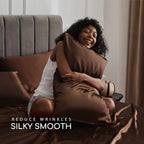 MR&HM Satin Bed Sheets, Queen Size Sheets Set, 6 Pcs Silky Bedding Set with 15 Inches Deep Pocket for Mattress (Queen, Brown)