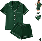 WJing Yi Jia 4Pcs Womens Satin Silky Pajama Sets Short Sleeve Shirt XS-4XL Floral Pajamas Set Soft PJ Loungewear Sleepwear