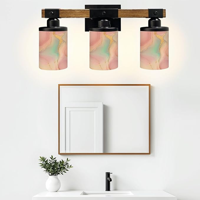 Vanity Lights for Bathroom Wall Lights for Bedroom Living Room Abstract Pink Blue Fluid Art Gold Accents Modern Bathroom Light Fixtures Wall Sconces 3 Light Home Decor