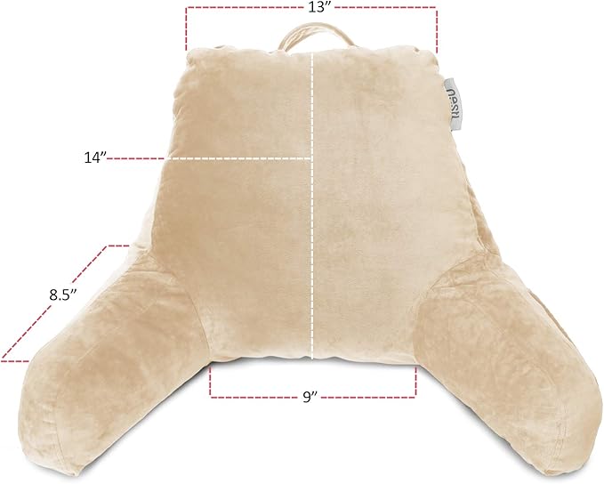 Clara Clark Reading Pillow for Kids & Teens with Shredded Memory Foam, Backrest Pillows for Reading, Watching, and Gaming, Use on Couch, Bed, Floor, Adjustable Support with Washable Cover Beige Cream