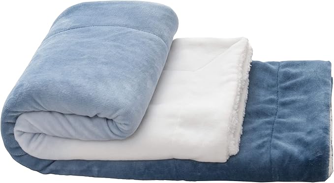 Elegant Comfort Throw Blanket, Reversible Sherpa Flannel, Ultra-Soft, Fuzzy, Cozy and Plush- All Season Lightweight Decorative Throw, 50 x 60 inches, Ombre Design Sherpa Throw, Blue (Pack of 2)