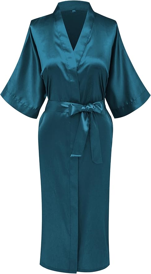 Womens Long Silky Robe Satin Kimono Robes Silk Bathrobe for Wedding Party Full Length Dressing Gown