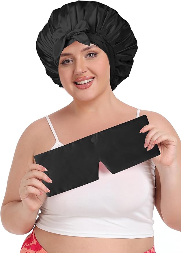 Double Layer Satin Bonnet with Detachable Eye Mask Night Cap for Curly Braids Hair Reduces Frizz Locks in Moisture