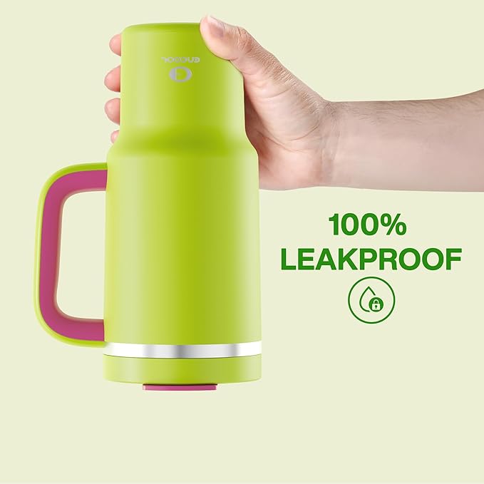 32 oz Tumbler with Handle and Straw: Stainless Steel Insulated Tumbler Keeps Cold for 24 Hours, Leakproof Travel Cup Fits in Cup Holder and BPA-Free,Acid Green