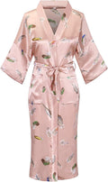 Valennia Women Long Silky Bathrobe Satin Kimono Robe Floral Printed Dressing Gown Sleepwear