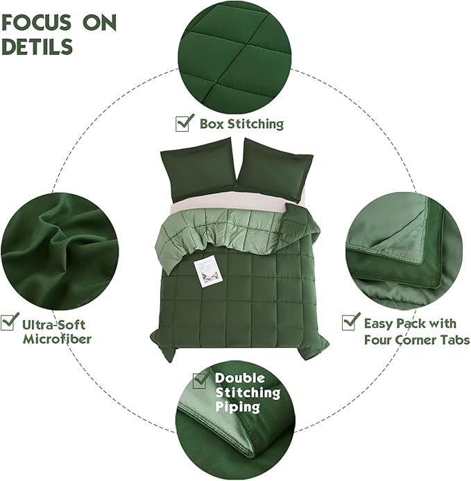 HIG 3pc Green Oversized King Plus Comforter Set Duvet Insert, Reversible, All Season, Box Stitched, with Corner Tabs, Soft, Fluffy（128'' x 120''）