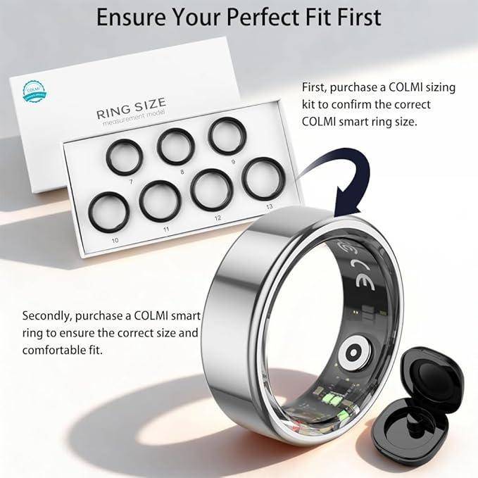 COLMI R02 smart Ring, a smart Ring for Women and Men, with a Charging case, Supports Heart Rate, Blood Oxygen, Sleep Health Monitoring, and Sports Tracking Ring, No Subscription Fee. (Silver, 10#)