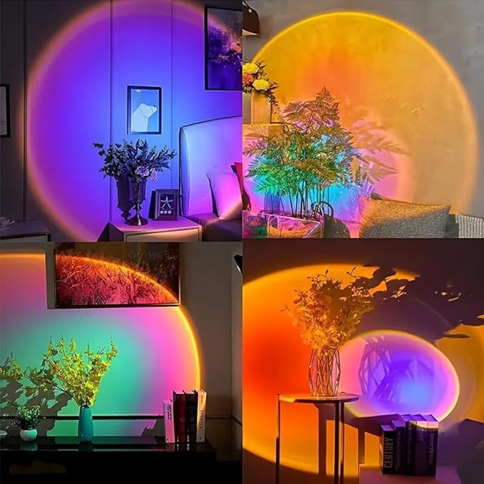 Sunset Lamp Projector with Remote Control Adjustable 16 Color 180 Degree Rotating Sunlight 4 Lighting Modes USB Rechargeable LED Night Light Ideal for Bedroom Living Room Selfie Party and Photography