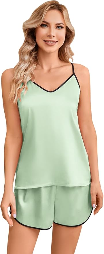 Girls & Women Silk Pajamas Set Satin Camisole Sleepwear 2 Piece Pjs, 3 Years - Women XXL