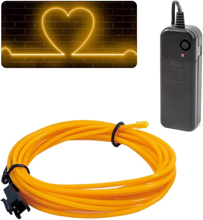 JIGUOOR EL Wire Battery Pack 9.8ft / 3m Bright Neon Light Strip 360° Illumination Neon Tube Rope Lights for DIY, Festival, Party Decoration, Pub, Halloween, Chrismas (9.8ft / 3m, Yellow)