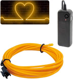 JIGUOOR EL Wire Battery Pack 9.8ft / 3m Bright Neon Light Strip 360° Illumination Neon Tube Rope Lights for DIY, Festival, Party Decoration, Pub, Halloween, Chrismas (9.8ft / 3m, Yellow)