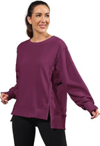 Nirovien Womens Oversized Crewneck Sweatshirt Side Slit Long Sleeve Pullover Slouchy Fit Tops