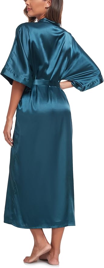 Womens Long Silky Robe Satin Kimono Robes Silk Bathrobe for Wedding Party Full Length Dressing Gown