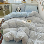 Nayoroom Gingham Duvet Cover King Size Reversible Blue Plaid Checkered Duvet Cover 3 Pieces Soft Breathable Washed Microfiber Girls Dorm Bedding Set for All Seasons