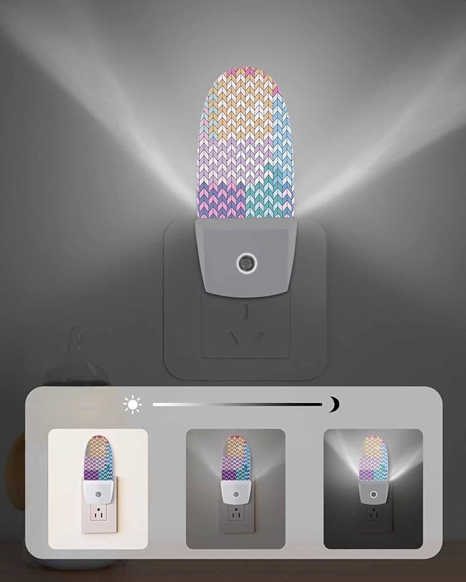 Night Light Plug into Wall, Geometric Graphics Modern Minimalist Style Light Blue Purple Peach Orange Green Popsicle Shape Night Light LED Nightlight with Light Sensors for Kids Bedroom Hallway