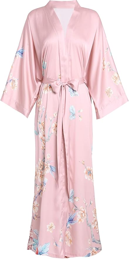 Aensso Long Soft Lightweight Silky Kimonos Robes for Women, Luxury Japanese Floral Womens Kimono Robe