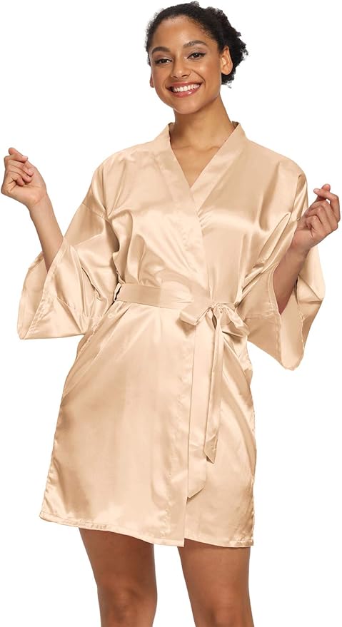 Women's Satin Robes Floral Bridesmaid Robes Short Silk Kimonos Sleepwear