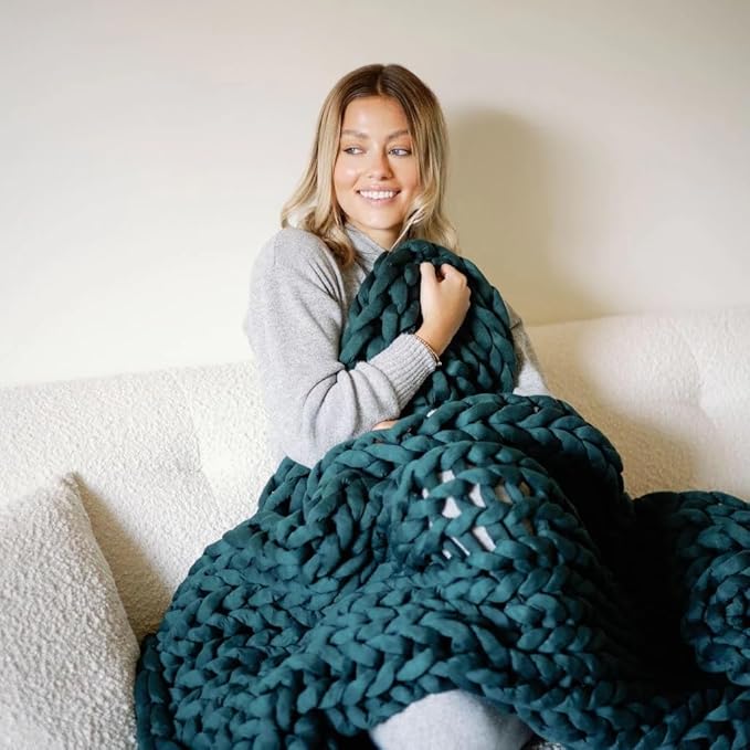 Nuzzie Original Knit Weighted Blanket - Breathable, Cooling, Hand Made Knit Throw Blanket for Sleep - Machine Washable, Stylish Decor Design (Forest Green, Queen | 22lbs | 60"x80")