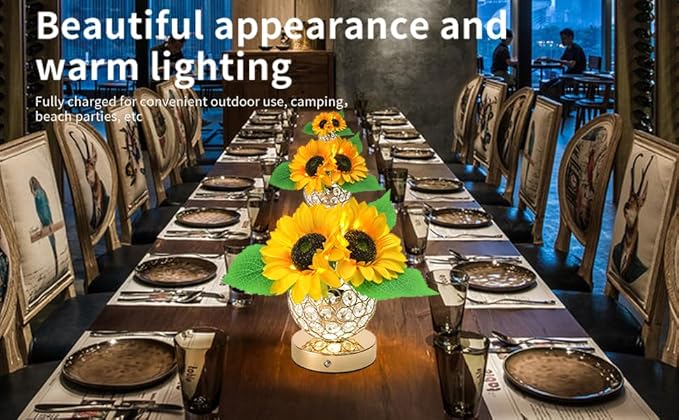Flower Lamp with USB Charge,3-Colour Infinitely Dimmable Artificial Sunflower LED Table Lamp,Rechargeable Cordless Touch Small Night Light,Gift Ideas for Mothers Day,Xmas,Birthday (Sunflowers02)