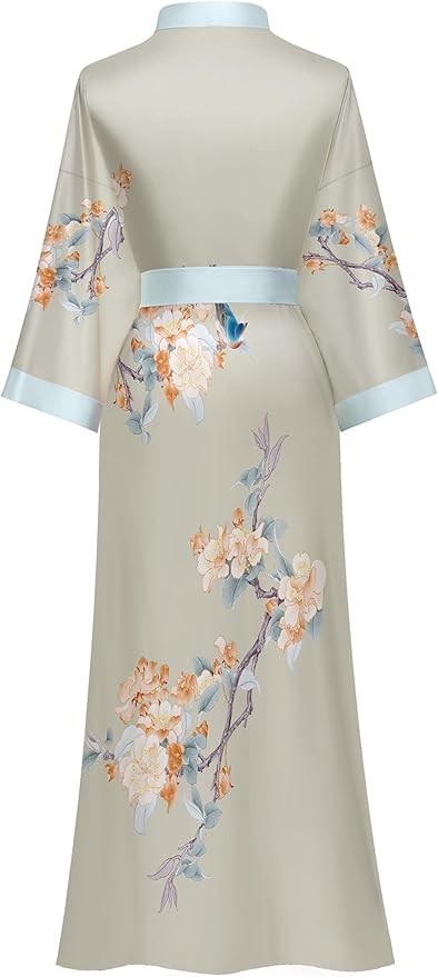 Kihnop Women's Floral Long Kimono Robe Long Satin Robe Long Silk Robe Ladies Kimonos Silky Bathrobe Cover Up, One Size
