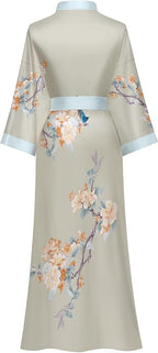 Kihnop Women's Floral Long Kimono Robe Long Satin Robe Long Silk Robe Ladies Kimonos Silky Bathrobe Cover Up, One Size