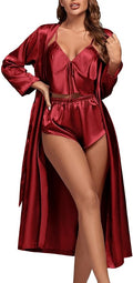 OPOIPIN Women's 3 Piece Pajama Set Sexy Cami Top and Shorts with Robe Sleepwear Loungewear Set