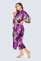 KIM+ONO Plus Size Luxury Kimono Robe for Women | Long Satin Floral Robe | Original Design | Removable Waist Tie Closure
