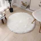 Faux Fur Round Area Rug Soft Fuzzy Carpet Fluffy Plush Mat Home Floor Decoration for Bedroom Living Room Bedside White 15.7inch
