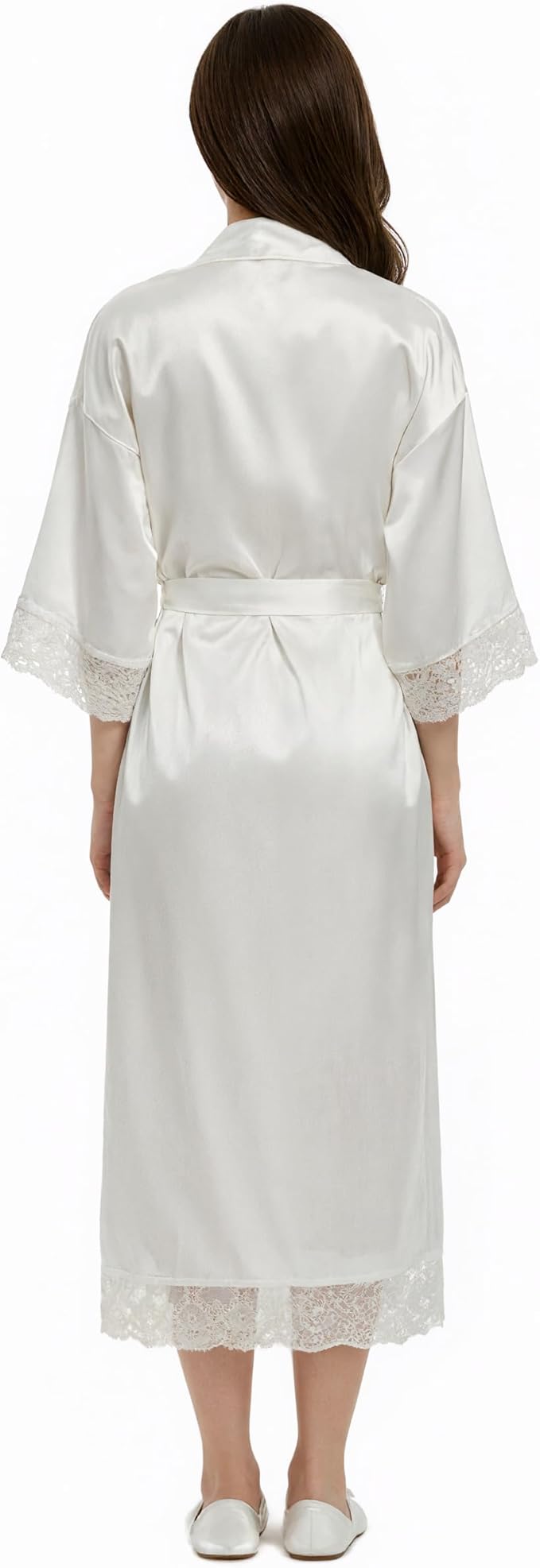 Long Satin Robes for Women Ankle Length Kimono Robes Silky Bridal Party Robes with Lace Trim Bridesmaid Loungewear Sleepwear