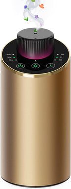 Waterless Essential Oil Diffuser Scent Aromatherapy Diffusers for Home Large Room, Car, Office, Portable Battery Operated Cordless Air Freshener, 4 Timers & 3 Mist Levels, 100ml Capacity (Golden)