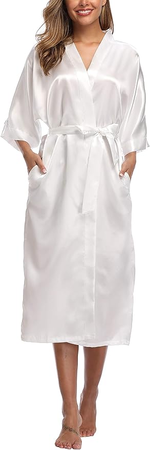 Womens Long Silky Robe Satin Kimono Robes Silk Bathrobe for Wedding Party Full Length Dressing Gown