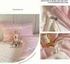 Nayoroom Pink Bow Duvet Cover Queen Size Kids Girls Cute Coquette Bedding Set 3 Pcs Soft Microfiber Reversible White Striped Comforter Cover Gifts for Women