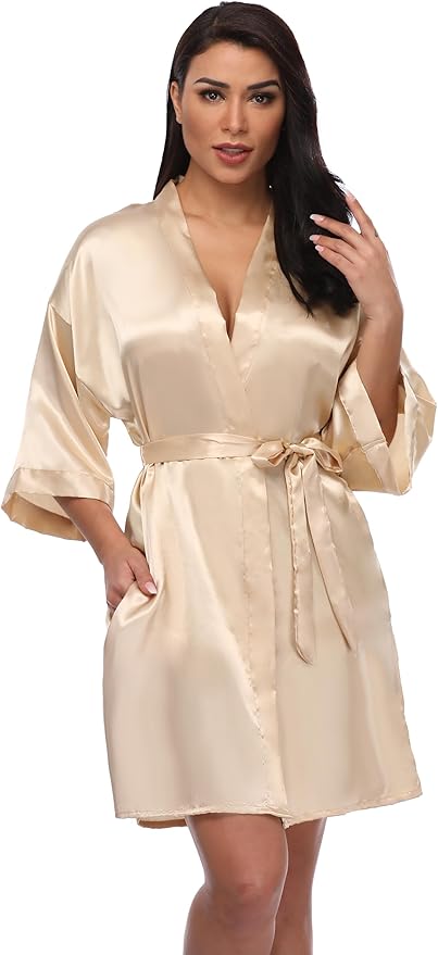 Women's Short Silky Robes Womens Satin Bathrobe Bride Bridesmaid Wedding Party Sleepwear Loungewear