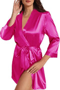 WJing Yi Jia Womens Satin Kimono Robe Silky Robes Floral Bathrobe Bride Bridesmaid Wedding Bridal Dressing Gown Loungewear