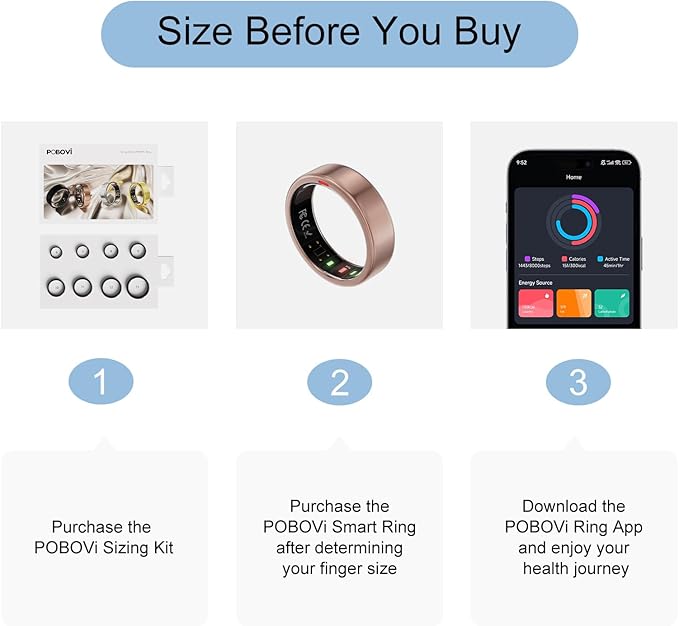 POBOVi Ring OnePlus - Ultra-Thin Titanium Smart Ring - 7 Days Battery Life - Fitness/SPO₂/Stress/HR/Sleep Skin Temperature Tracker - No App Fee - iOS&Android Compatible (Rose Gold, 9)