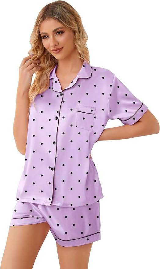 Girls & Womens Satin Pajamas Set, Silk Button-Down Sleepwear 2 Piece Nightwear, 3 Years - Women XXL