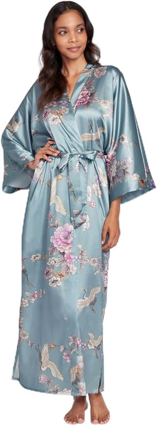 KIM+ONO Plus Size Luxury Kimono Robe for Women | Long Satin Floral Robe | Original Design | Removable Waist Tie Closure