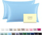 Silk Pillow Cases 2 Pack Soft Breathable and Sliky King Size Pillow Cases Set of 2,Natural Mulberry Silk Pillowcase Set of 2 for Hair and Skin with Hidden Zipper (Sky Blue,20"X 36",2pcs)