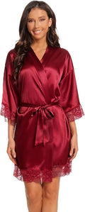 Kihnop Women's Satin Robe Silk Robe Lace Bridal Robes for Bride Bridesmaid Robes Silky Bathrobe Getting Ready Sleepwear