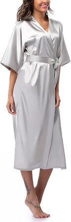 Women Kimono Long Robe Lightweight Bathrobe Soft Nightwear Comfy Nightgown