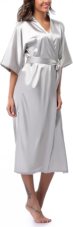Women Kimono Long Robe Lightweight Bathrobe Soft Nightwear Comfy Nightgown