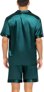 SWOMOG Satin Matching Pajamas Sets Couple Silk Button Down Nightwear Women & Men Short Sleeve Sleepwear 2 Pieces Loungewear