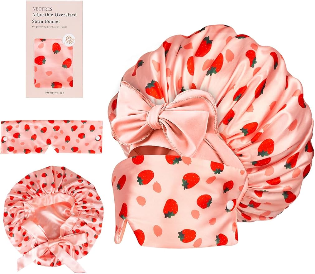 Double Layer Satin Bonnet with Detachable Eye Mask Night Cap for Curly Braids Hair Reduces Frizz Locks in Moisture