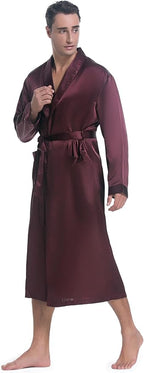Lavenderi Mens Silky Satin Lounge Robe, Long Lightweight Sleepwear