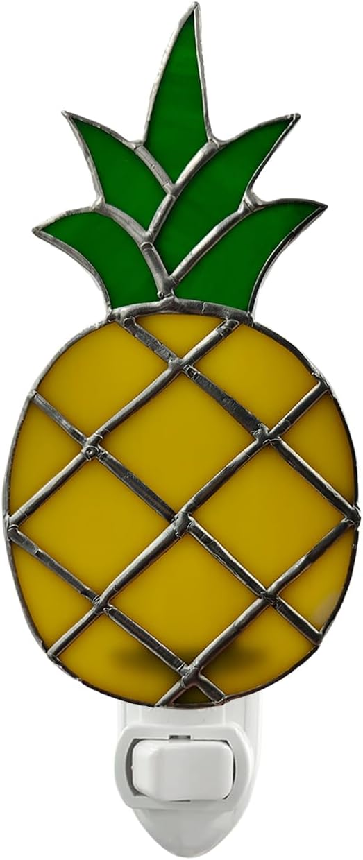 CHEZBABY Stained Glass Night Light Plug into Wall Accent Nightlight Lamp Decorative for Hallway Bedroom Kitchen Home Decor(Pineapple)