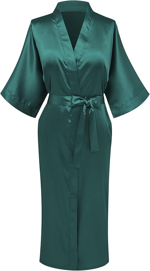 Womens Long Silky Robe Satin Kimono Robes Silk Bathrobe for Wedding Party Full Length Dressing Gown