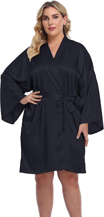 Women's Plus Size Short Silky Bathrobes Satin Kimono Robes Bride Bridesmaid Loungewear Soft Nightgown