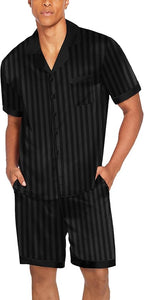 Ekouaer Men Satin Silk Pajamas Set with Pockets Sleepwear Shorts Satin Summer Loungewear 2 Piece Button Down Set S-3XL