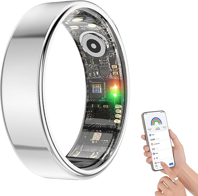 BENIO Gen 2 Smart Ring for Women & Men, Heart Rate,Fitness Tracker with Sleep，Step/Sleep/Blood Oxygen/Heart Rate Tracker, 5ATM Waterproof for iOS and Android,No Subscription, Xmas Gifts,Sliver 9