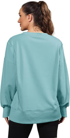 Nirovien Womens Oversized Crewneck Sweatshirt Side Slit Long Sleeve Pullover Slouchy Fit Tops